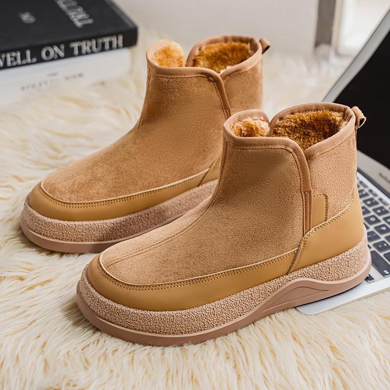 Winter Suede Casual Shoes Men Snow Fashion Ankle Boots Comfortable Fur Platform Cotton Shoes Man High-top Designer Short Boot