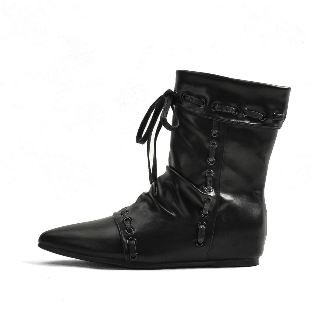 Sheepskin version retro pointed pleated lace-up stacking boots women's autumn and winter versatile commuter fashion boots inner height-increasing sho