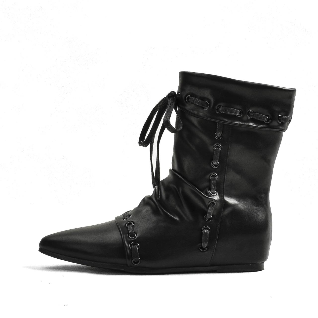 

Sheepskin version retro pointed pleated lace-up stacking boots women s autumn and winter versatile commuter fashion boots inner height-increasing sho 40 чёрный