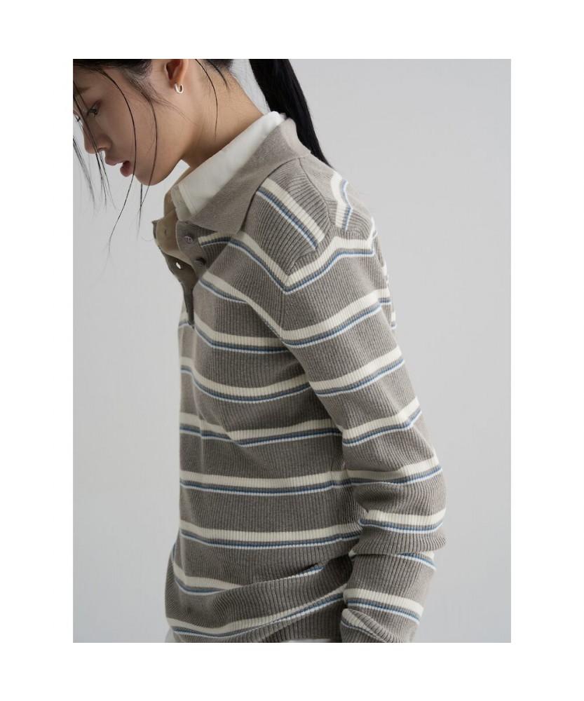 8seconds Collared Neck Striped Pullover Gray