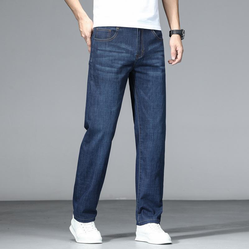 Summer Thin Casual Jeans Men's Stretch Straight Youth Business Fashion Versatile Denim Trousers