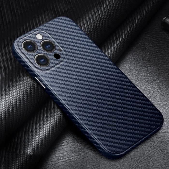 Coque de protection - PROSHOP - pour iPhone 13 Pro Max - Fibre de Carbone - Bleu Marine - 2 Verres Trempés