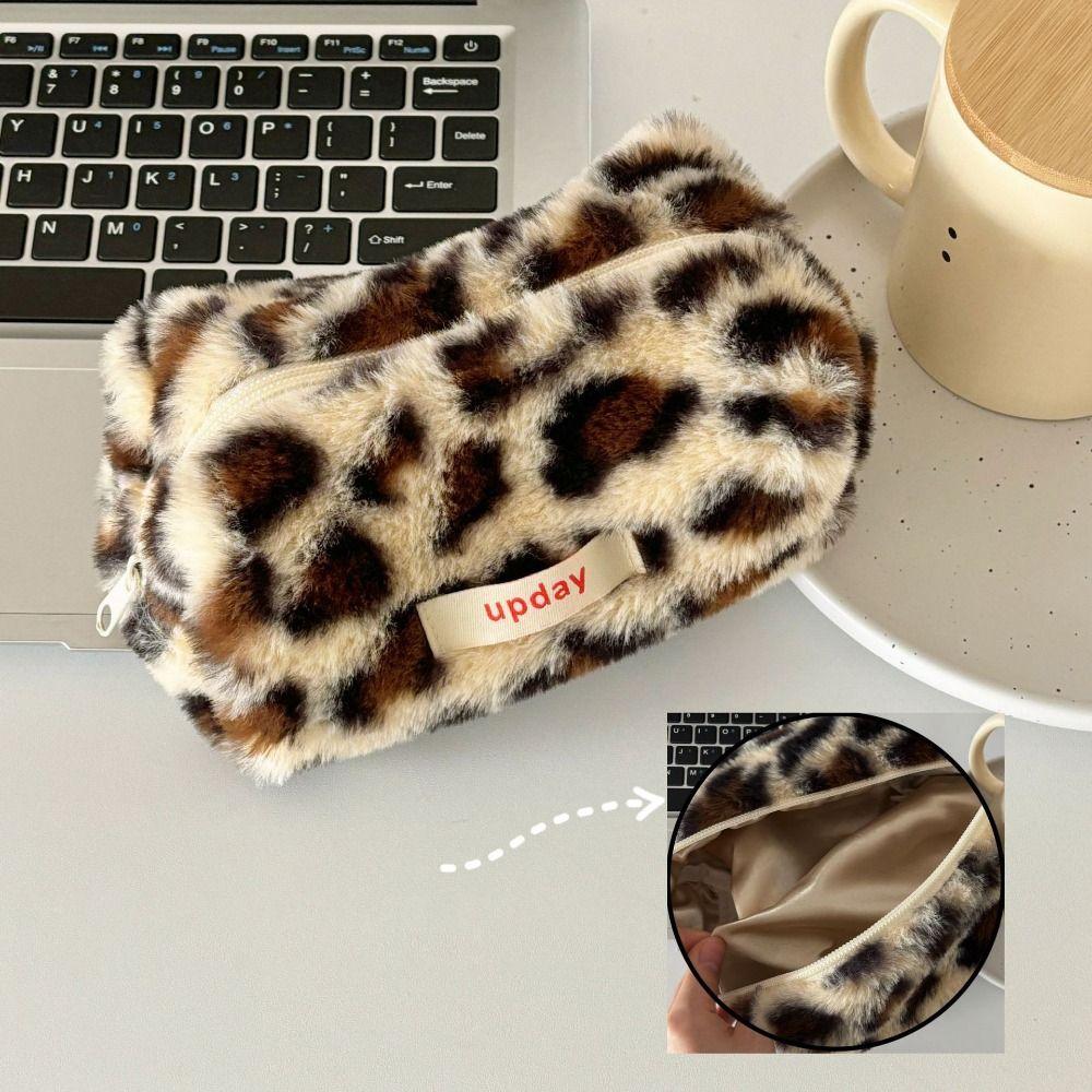 Fashionable Leopard Print Cosmetic Bag Large Storage Bag Makeup Bag Multipurpose Pencil Case Women Female Student
