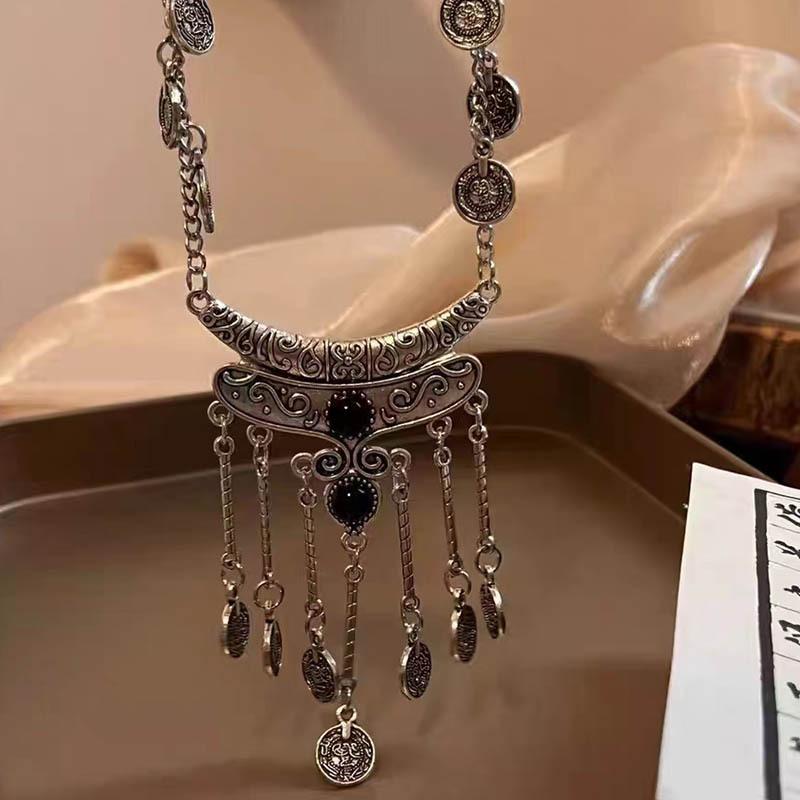 Tibetan Ancient Style Fringed Necklace Female Exotic Style Accessories Ethnic Style Retro Miao Neck Chain Jewelry