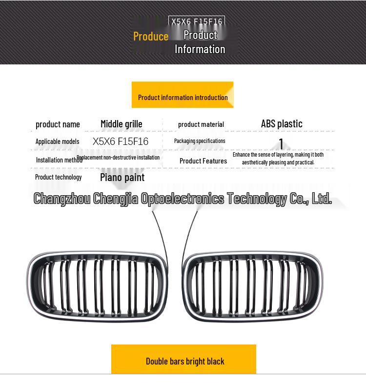 BMW X5 X6 F15 F16 2014-2017 Dwurzędowa Błyszcząca Czarna Kratka z Paskiem Świetlnym