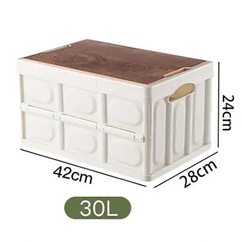 Folding Camping Box with Wood Top Travel Outdoor Storage Food Box Car Organizer Container Camping Equipment Tableware Storage