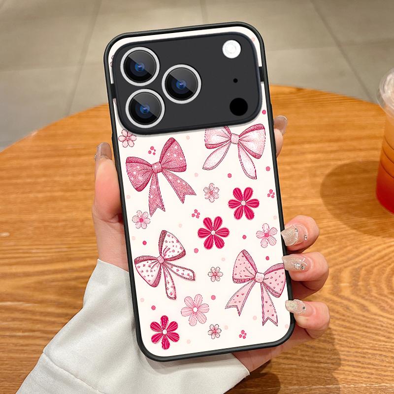 Translucent Matte Magnetic Case For iPhone 17 16 15 Pro 14 13 Pro Max 16e 17e For Magsafe Pink Bow Pattern Hard PC Phone Cover