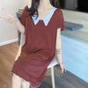 Modal Cotton Doll Collar Nightdress - Short Sleeve, Medium-Long, Loose Fit for Women