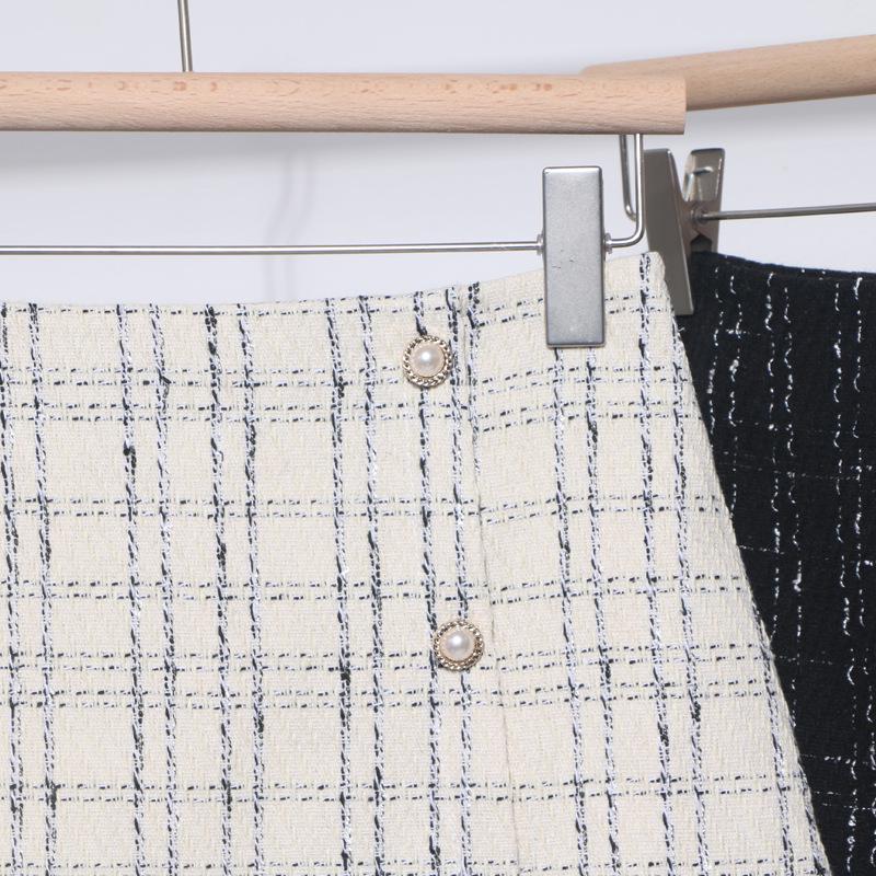 2023 Plaid Tweed High-Waisted Fishtail Mini Skirt