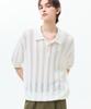 TRILLION Striped Curly Button Collar Short Sleeve Knit [Ivory]