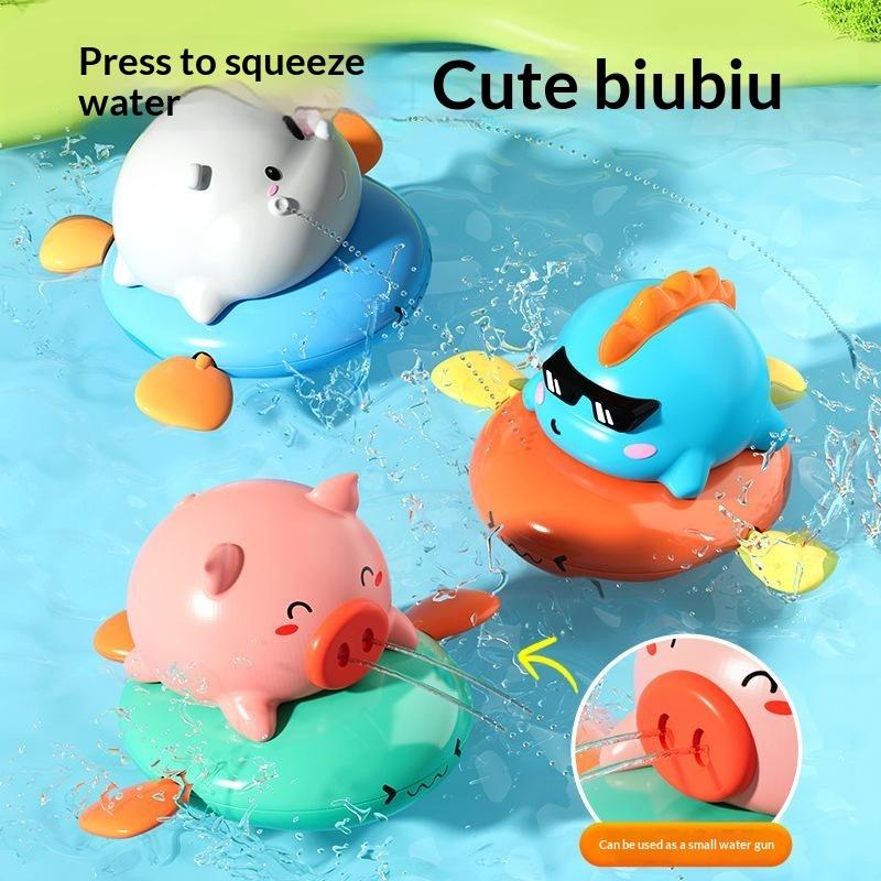Wind-Up Pig Pull String Bath Toys, Baby Kids Water Fun Swimming Pool Floating Squeeze & Spray Animal Water Toys For Kids