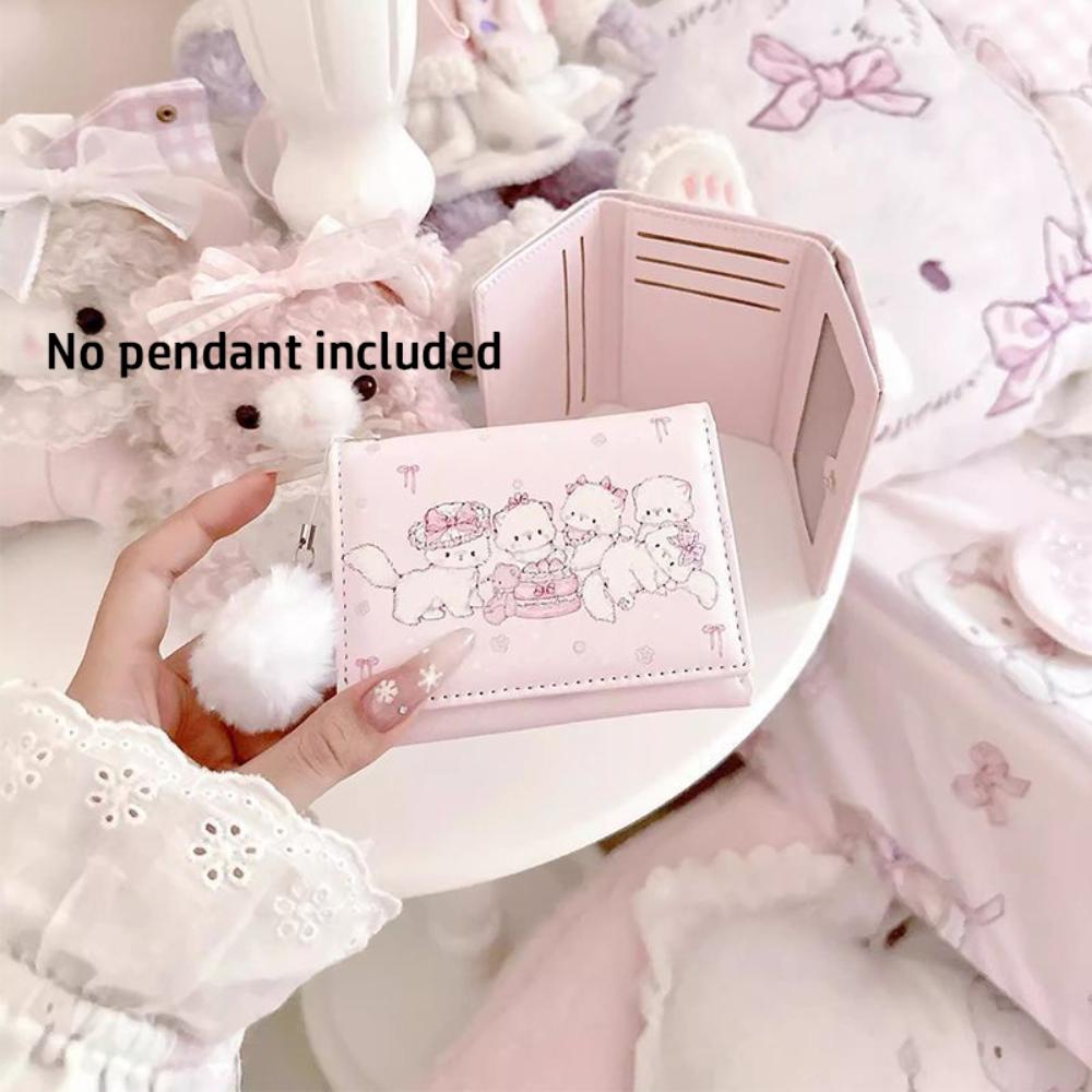 

Fashion Kawaii Cat Print Short Wallet Foldable Multipurpose Money Bag Pink PU Leather Coin Purse Women Girl Travel