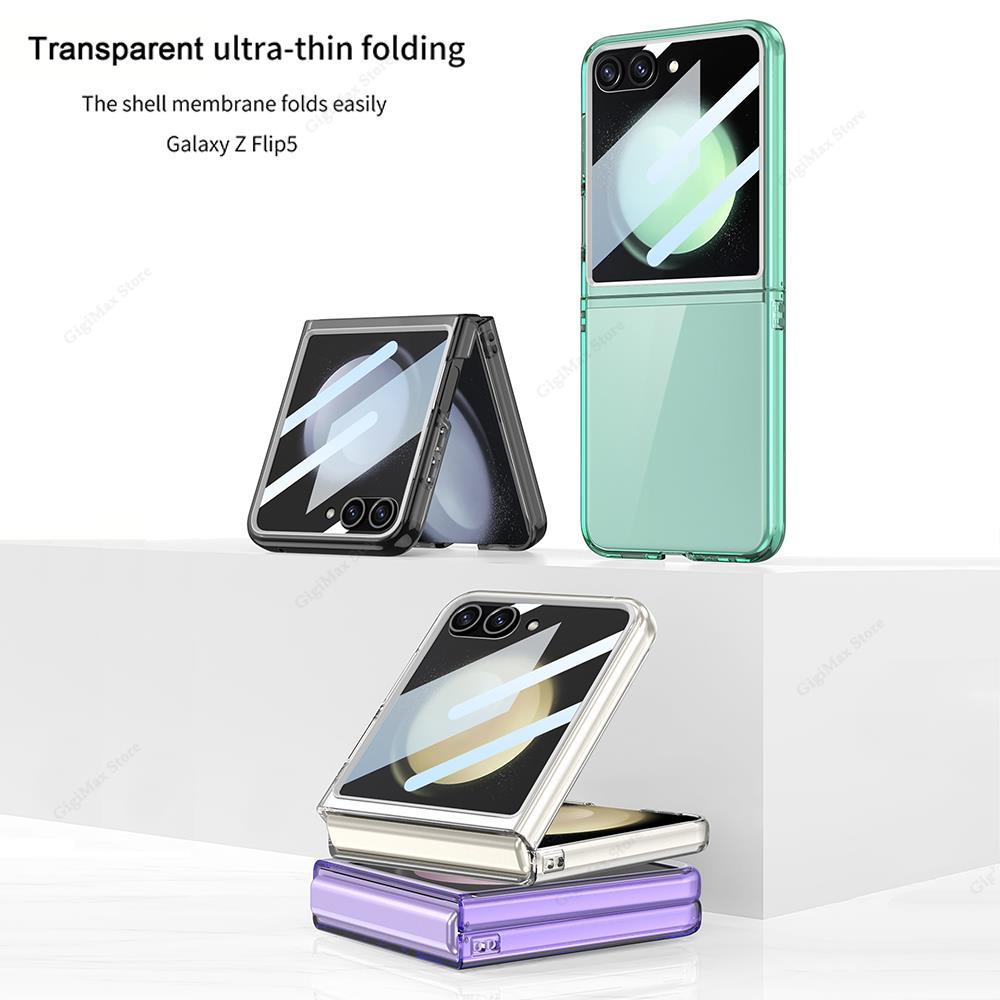 Large Screen Protector Clear Case For Samsung Galaxy Z Flip 5 Flip5 Protective Cover For Samsung Z Flip 5 ZFlip5 Flip5 Slim Case