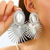 Exaggerated Metal Fan-Shaped Drop Earrings for Women Vintage Gold Color Irregular Oval Personality Earrings Jewelry Accessories