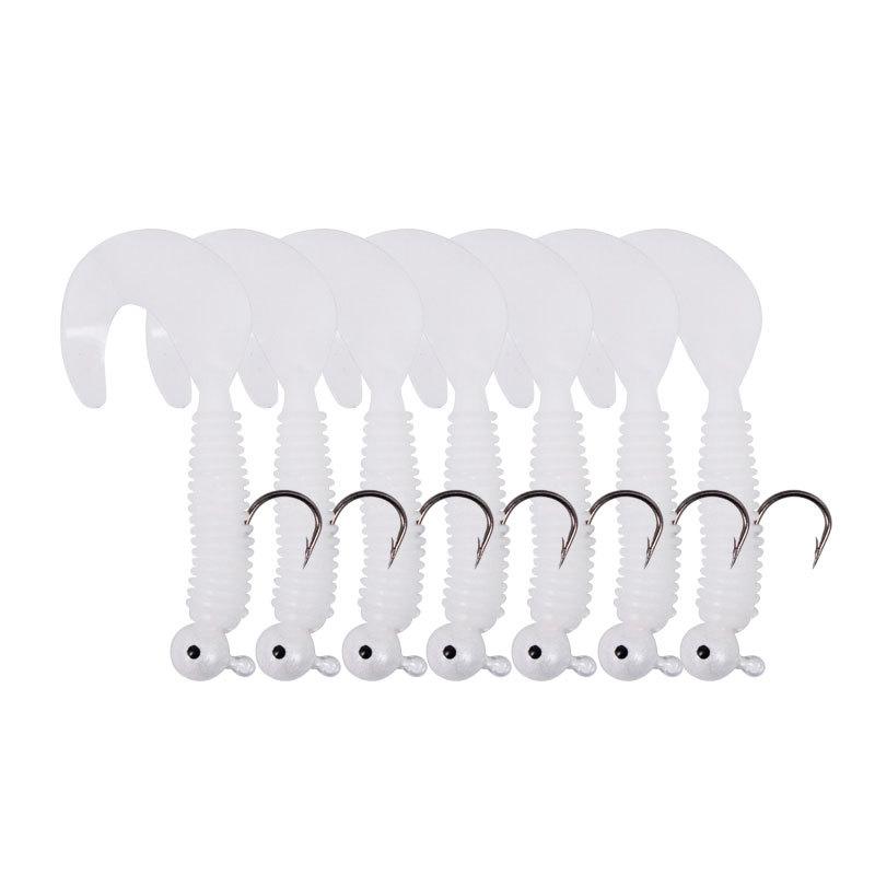 Eight-color Reel + Lead Head Hook, Burst Fishing Reel 5cm Color Lead Head Hook 2g Fish Hook Fishing Gear Accessories Sea Fishing Boat Fishing (White,Eight-color curly tail))