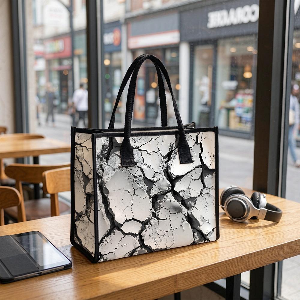 Trendy Cracked Print Tote Bag Casual Large Capacity Handbag for Daily Use