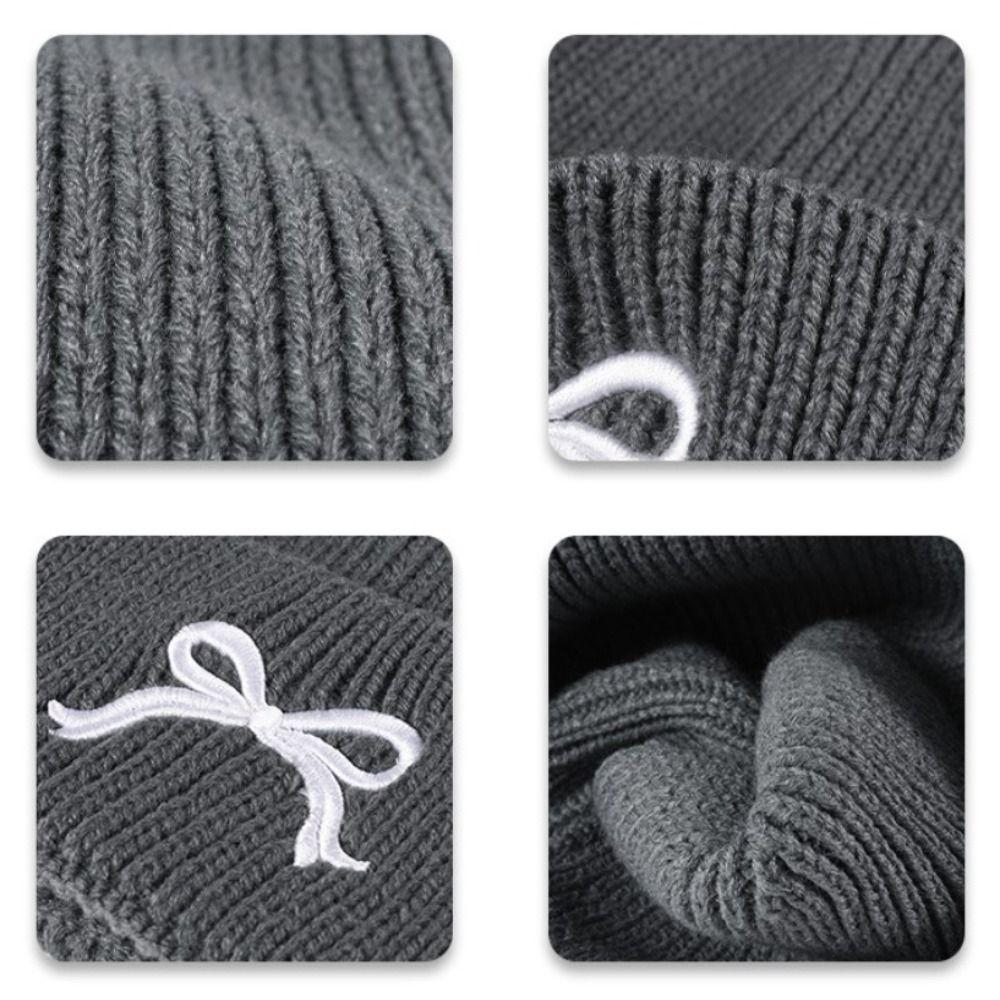 Korean Style Girls Bow Knitted Hat High Quality Bow Embroidery Knitted Hat Y2K Beanie Hats  Women