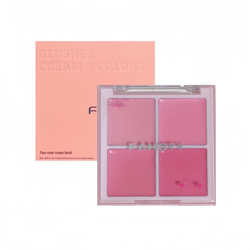 Moisturizing Four-Color Matte Blush Cream for Light Makeup, Natural Brightening, Bare Skin Friendly, Ideal for Students