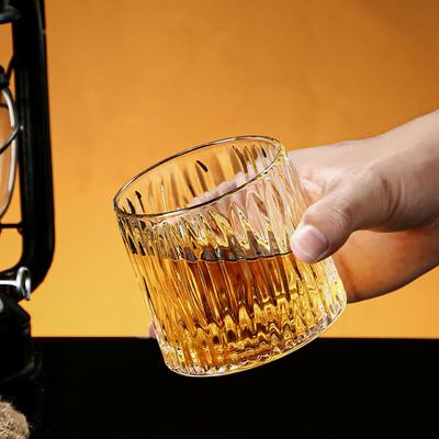 5.5oz/10.3oz Creative Rotating Whiskey Glass Tumbler Mug Premium Wine Glass Carved Brandy Glass Party Transparent Cold Drink Cup