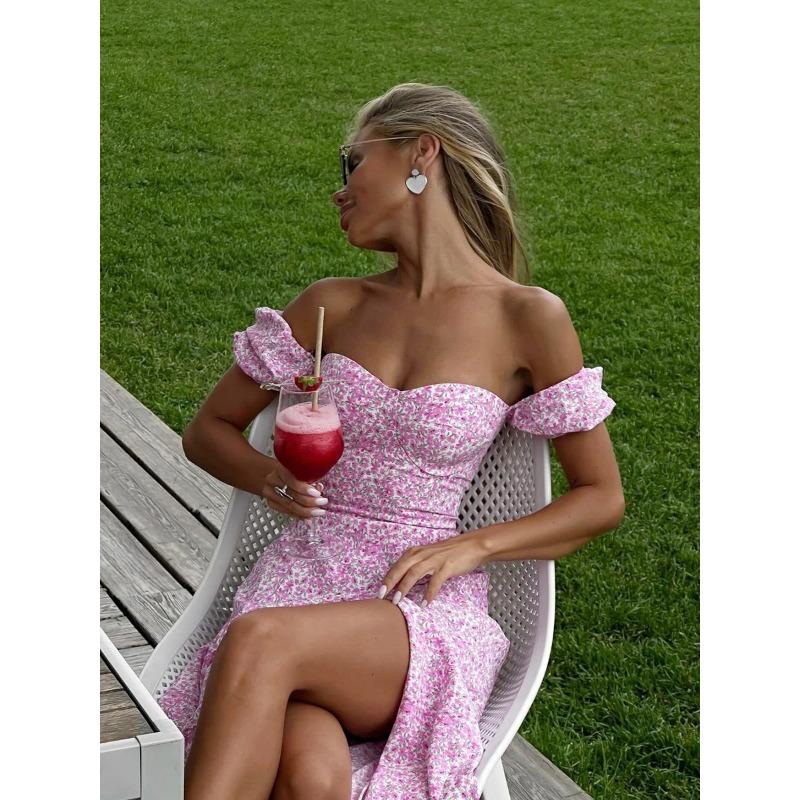 Abito Estivo da Donna Floreale Scollato Nuova Moda Spacco Lungo Slim Fit Stampato Sexy Hot Girl Abiti da Sera