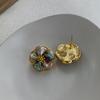 Oil Painting Series Geometric Flower Earrings Light Luxury Premium Simple Earrings Natural Pearl Fashion Versatile Earrings