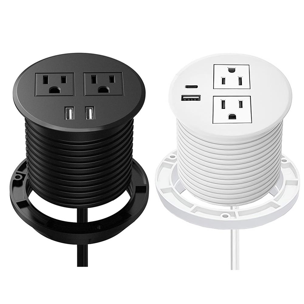 Table Power Grommet Outlet 2M Extension Cord Table Outlets 2 USB/1 USB + PD 18W Type C Ports for Office PC Desk Cable Cord Cover