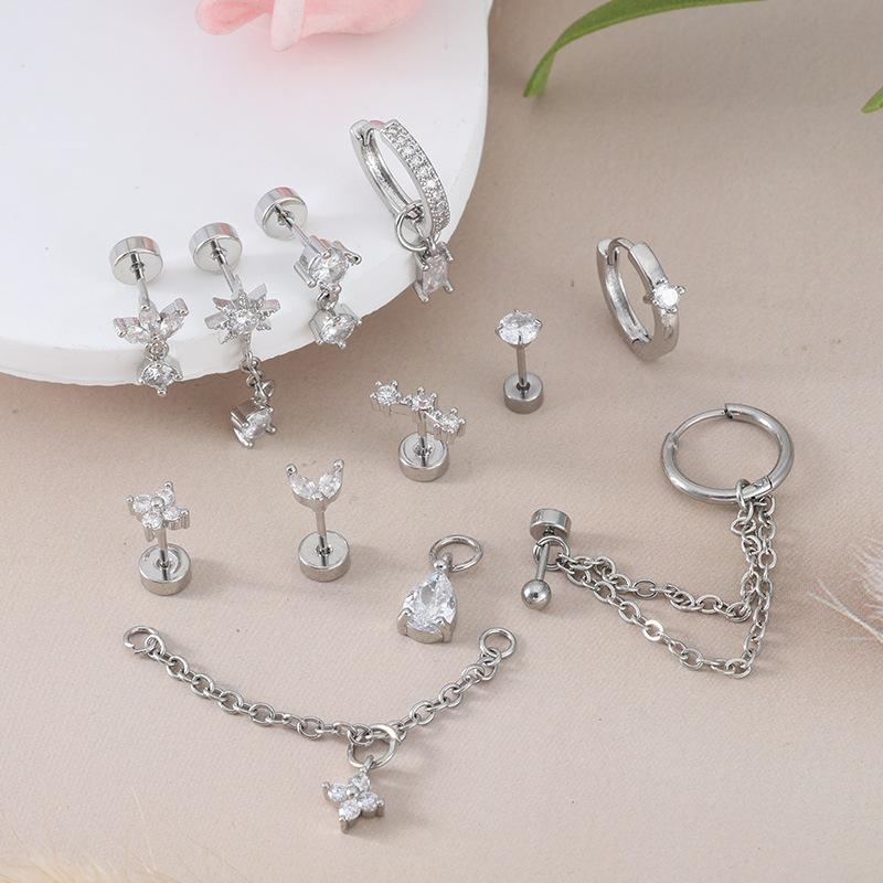 1Set Fashionable stainless steel ear stud earrings, ear bar pins, body piercing accessories, body jewelry