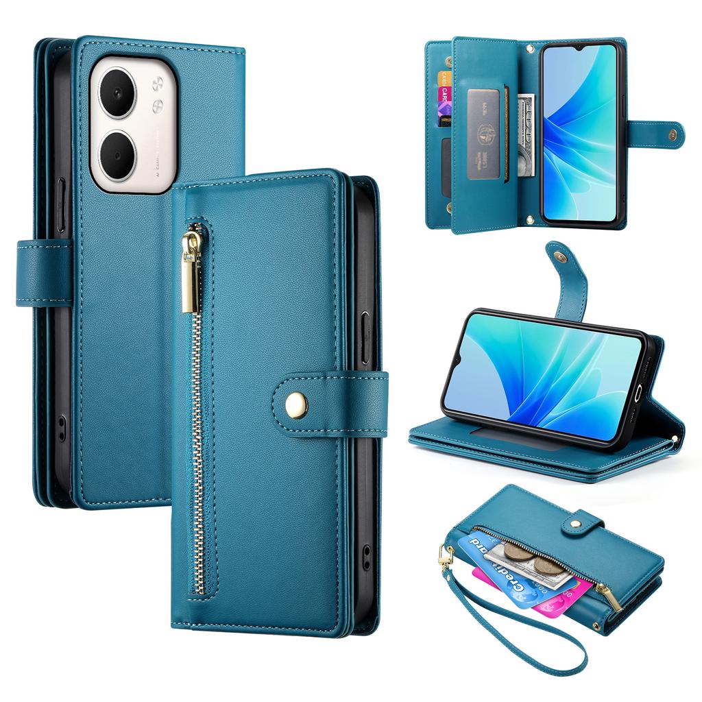 For Oppo A5x 5G/4G Case Zipper Pocket Wallet Leather Phone Cover with Straps