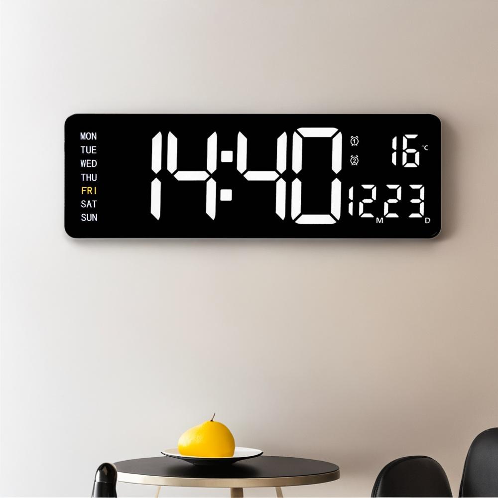 16-inch large-screen digital wall clock temperature date week display remote control double alarm clock 12/24H LED wall clock