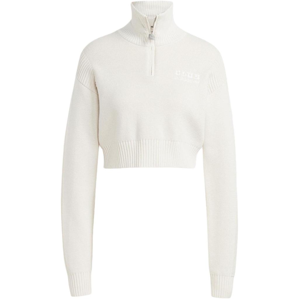 Adidas Originals Blue Version Knit Track Jacket Solid Logo Embroidery Half-Zip Short Jacket Women Jacket Pink White HM2050