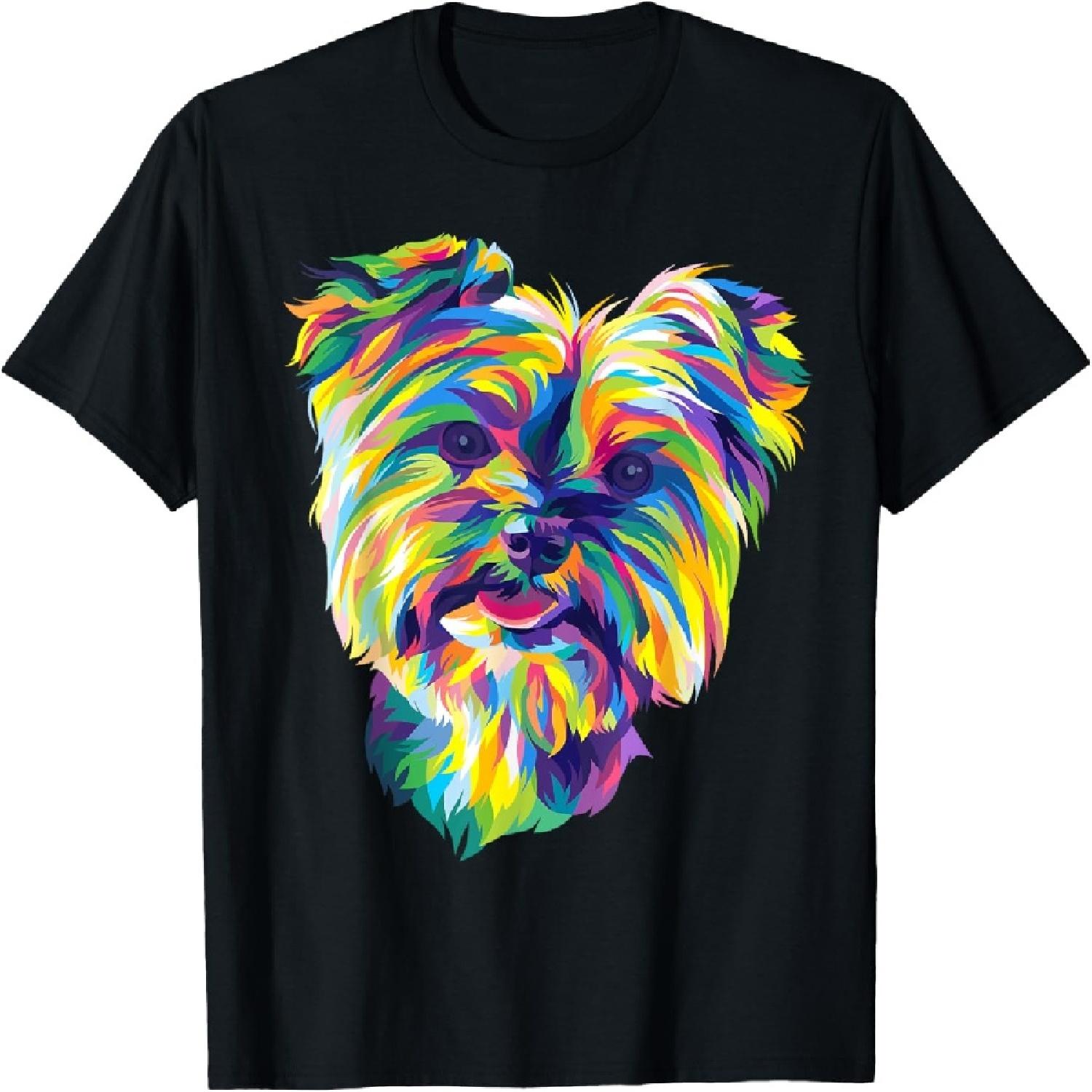 Яркая Поп-арт Портретная Футболка с Йоркширским Терьером для Любителей Йорков(1) XXXXXL разноцветный