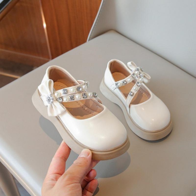 Girls' Fashionable Leather Shoes Children's Bow Princess Shoes Stylish Rhinestone Single Shoes Soft Sole Performance Shoes