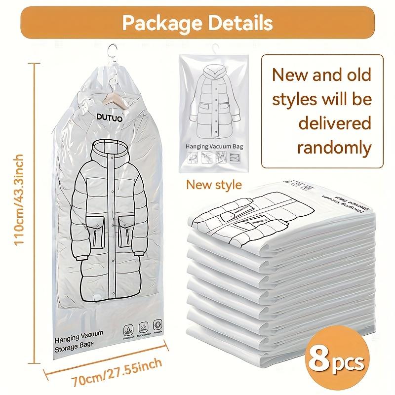 8pcs Heavy-Duty Vacuum Storage Bags with Zipper Closure Space-Saving Hanging Organizer Bags for Clothes, Suits, Jackets, Travel