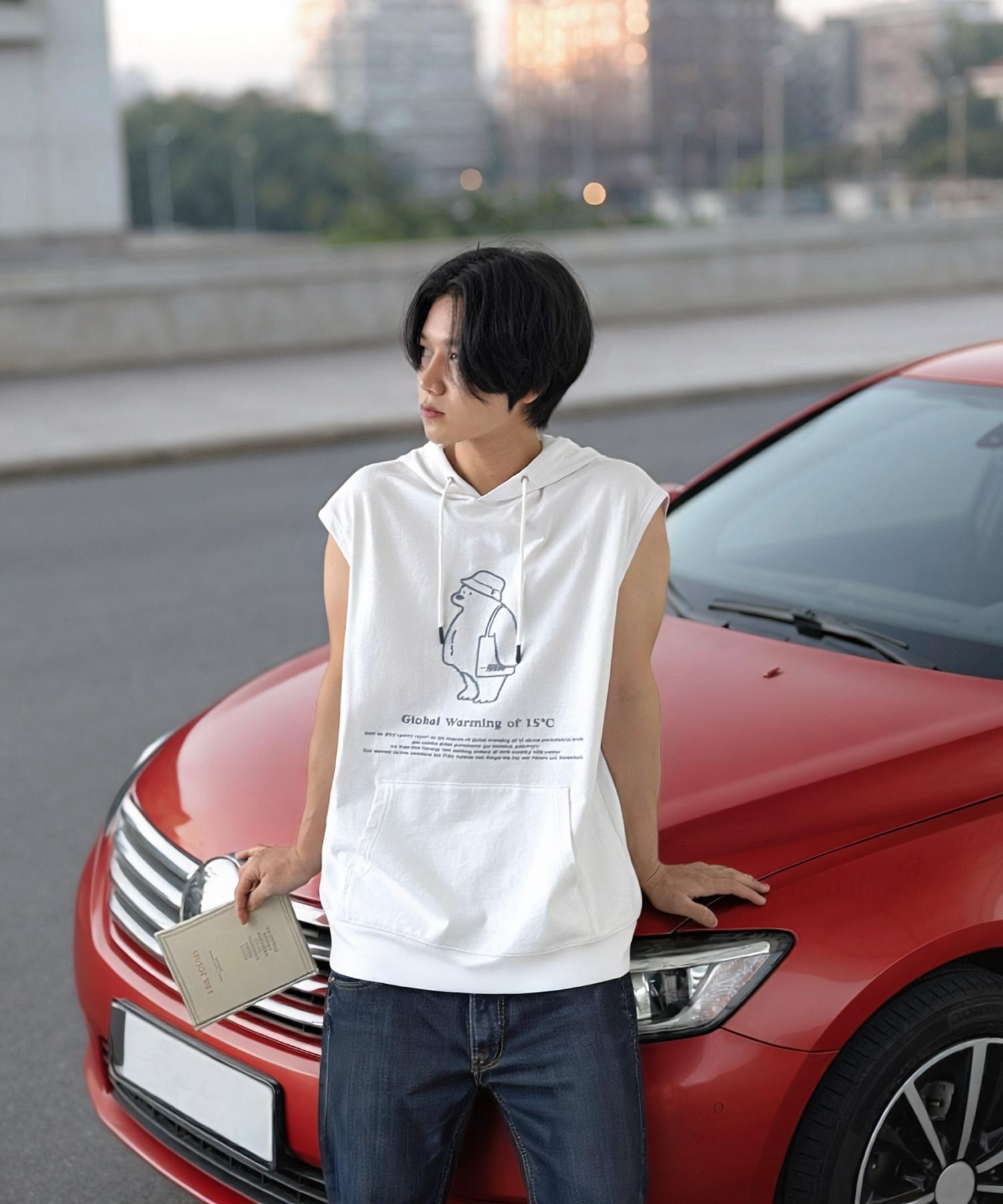 Pollution Eco Bag Turtleneck Sleeveless Hoodie Grey/Xl