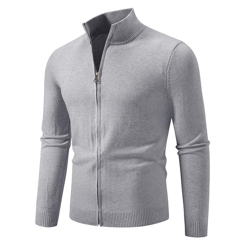 Men S Stand Collar Zip Up Loose Knitted Cardigan Solid Color Autumn