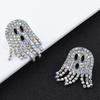 Ghost Inlaid Zircon Crystal Stud Earrings Shiny Women Tassel Dangle Halloween Jewelry Gifts for Her