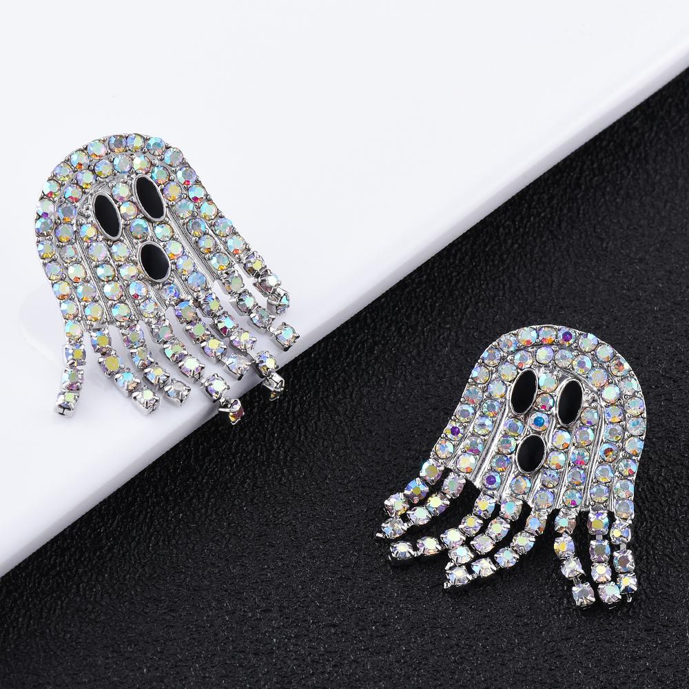 Ghost Inlaid Zircon Crystal Stud Earrings Shiny Women Tassel Dangle Halloween Jewelry Gifts for Her