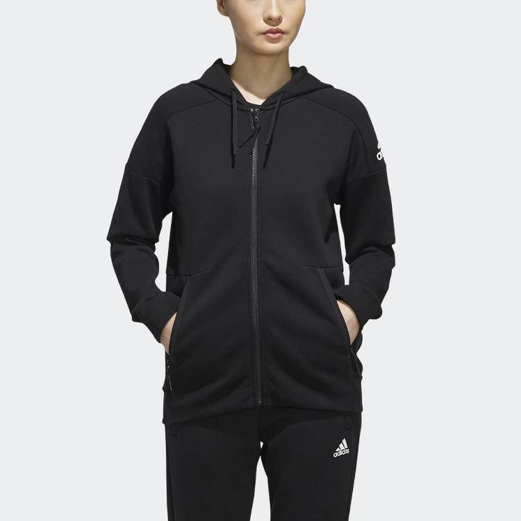 Adidas Htt Stretch Solid Color Casual Sports Hoodie Women Jacket Black EH3881