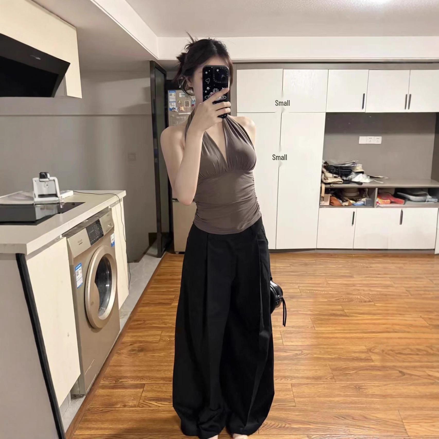 

Slimming Sexy Deep V-Neck Backless Halter Top - Fashionable See-Through Sling Vest for Women Medium чорний
