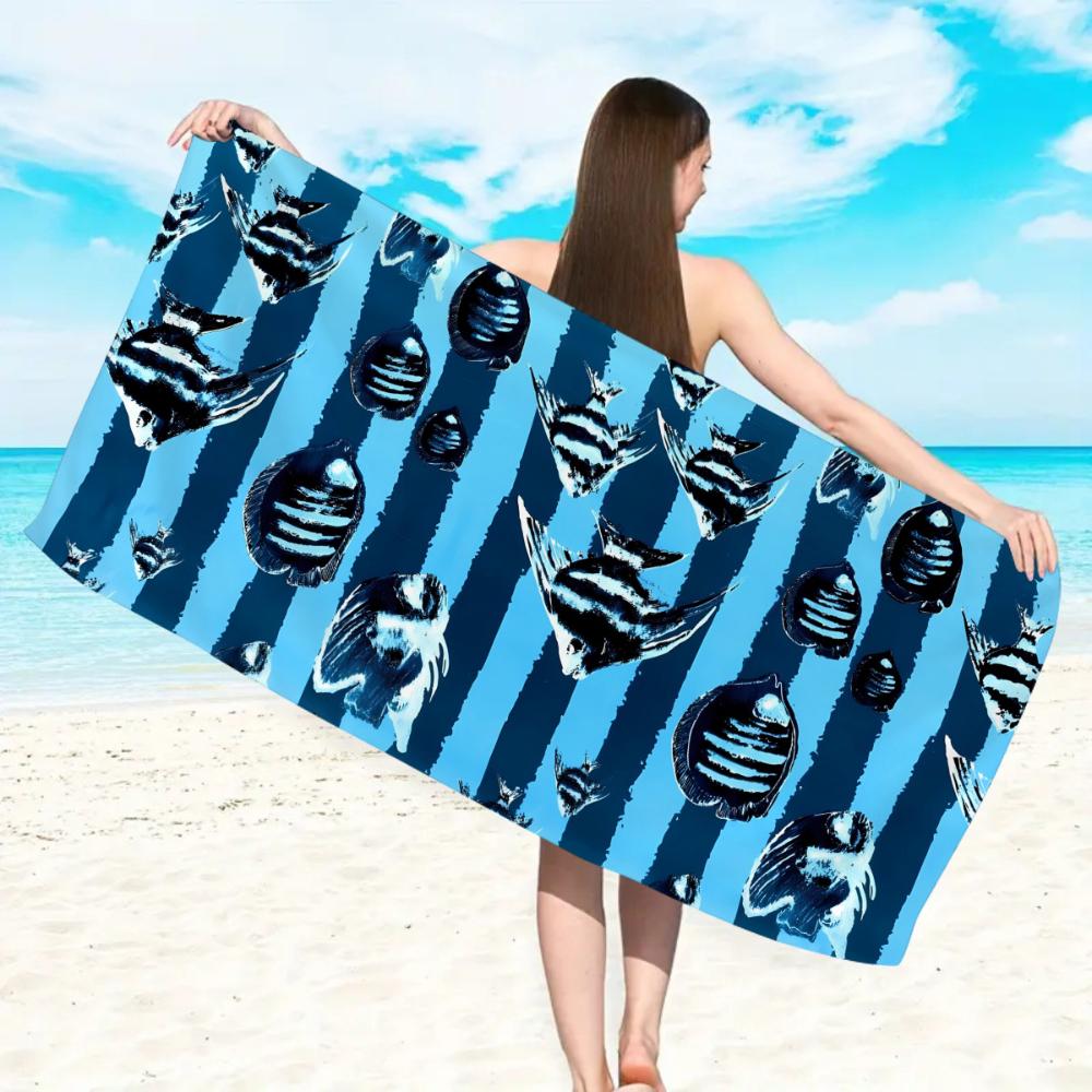 Beach Towel Blue Wave Turtle Print Soft Quick Dry Towel for Poolside Lounging & Camping