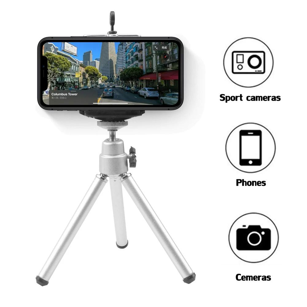 Supporto Treppiede Mini Portatile da Desktop Telescopico Argento Tubo di Rame Tre Sezioni Luce da Pesca Fotocamera Selfie Streaming Live Mobile