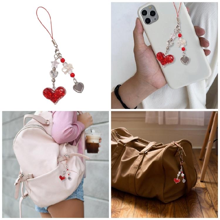 Sparkling Heart Charm Pendant Chain Hanging Decoration for Keys Bag Purse