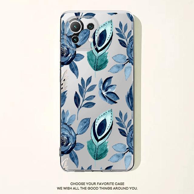 Dark Blue Flower Floral Clear Case For Xiaomi Poco X3 Nfc X3pro M3 F1 F3 For Mi 11 12 13 11x 12x Pro 11 10 Lite 11t 10t Pro