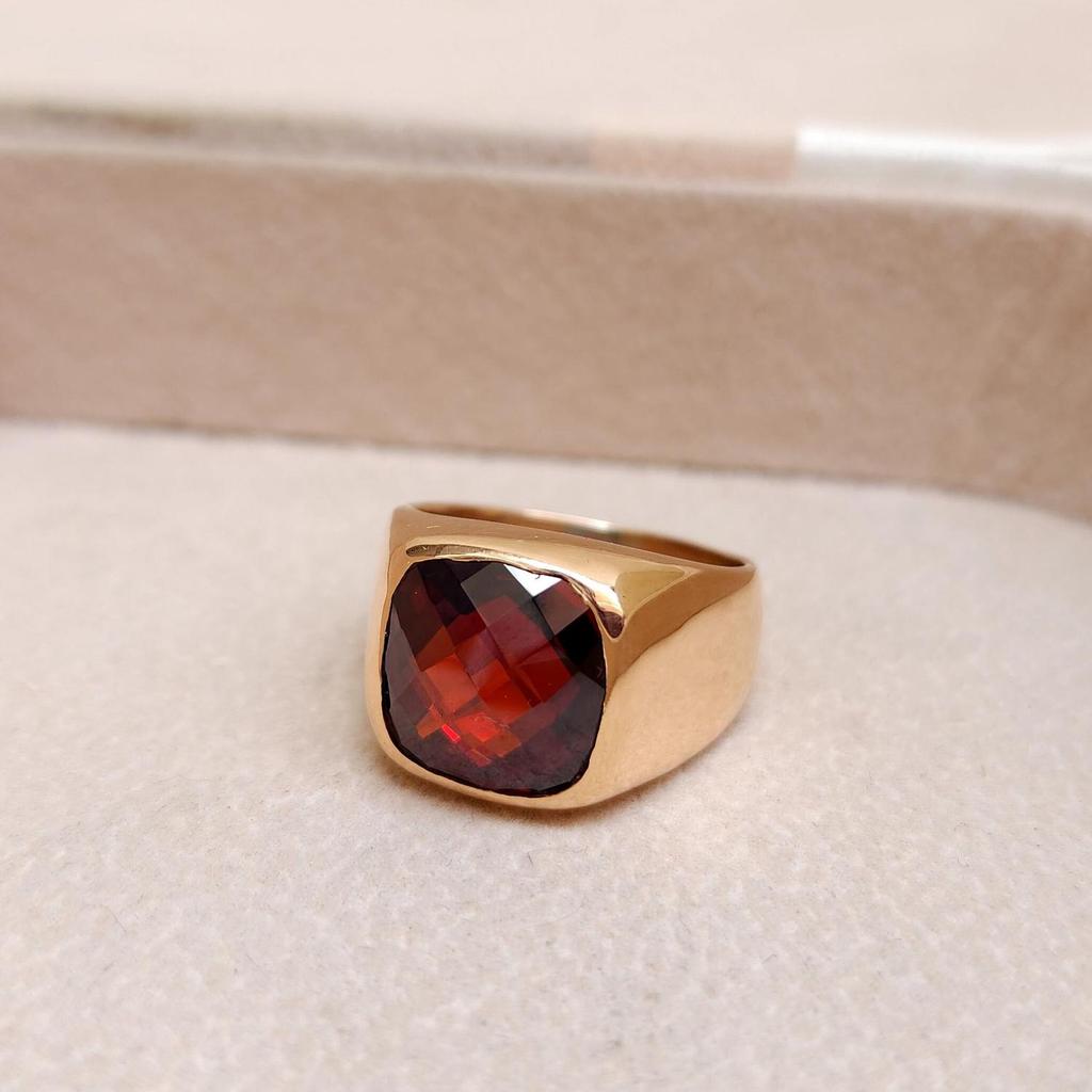Cushion Cut Red Garnet Gemstone 925 Sterling Silver 14K Yellow  Gold  Ring Jewelry