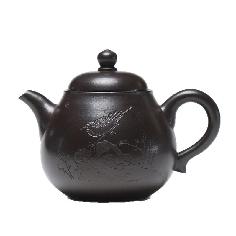 Handmade Yixing Zisha Teapot with Da Hong Pao Ore, Ash-Covered, Carved & Painted – High Pan Style 200cc ±10cc