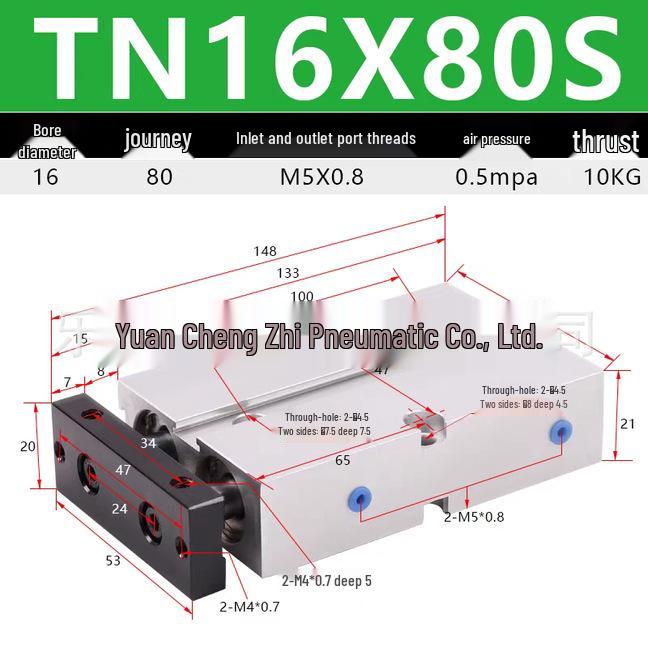 Double Shaft Pneumatic Cylinder with Dual Piston Rods TN10-40
