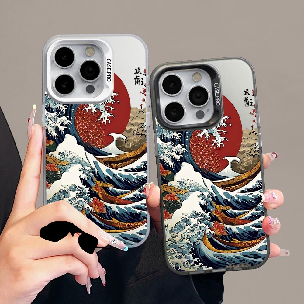 Sea Wave IMD Phone Case For Xiaomi 17 Pro Max 15 T Pro 14 13 12 TPro Mi 11 Lite 5G Shockproof Slim Protective Silver Frame Cover