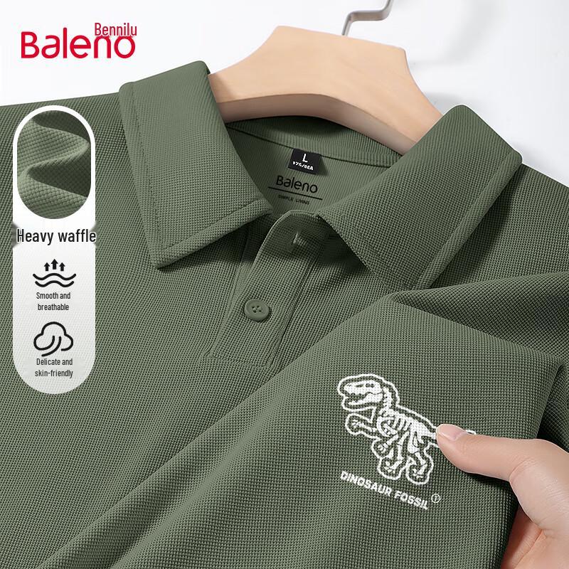 Baleno Herren Premium Sommer Dinosaurier Waffel Poloshirt
