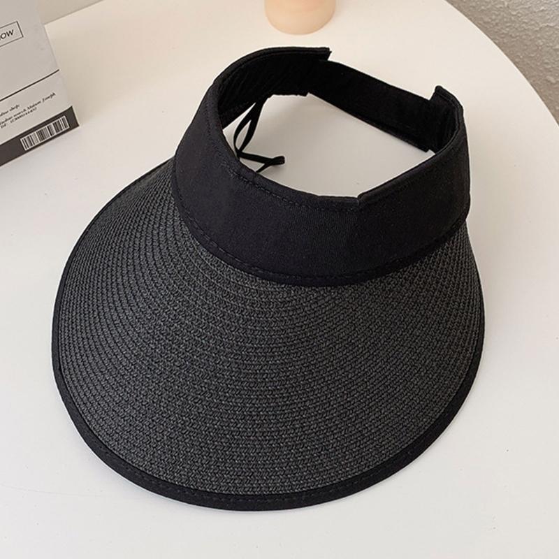 Mode Leerer Zylinder Sommer Strohhut Breite Krempe Strand Sonnenschutzhut Pferdeschwanz Kappe für Outdoor-Aktivitäten Camping Laufen