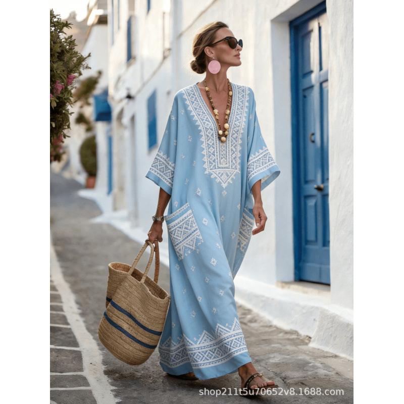 European and American bohemian women's dress seaside vacation elegant fashion print